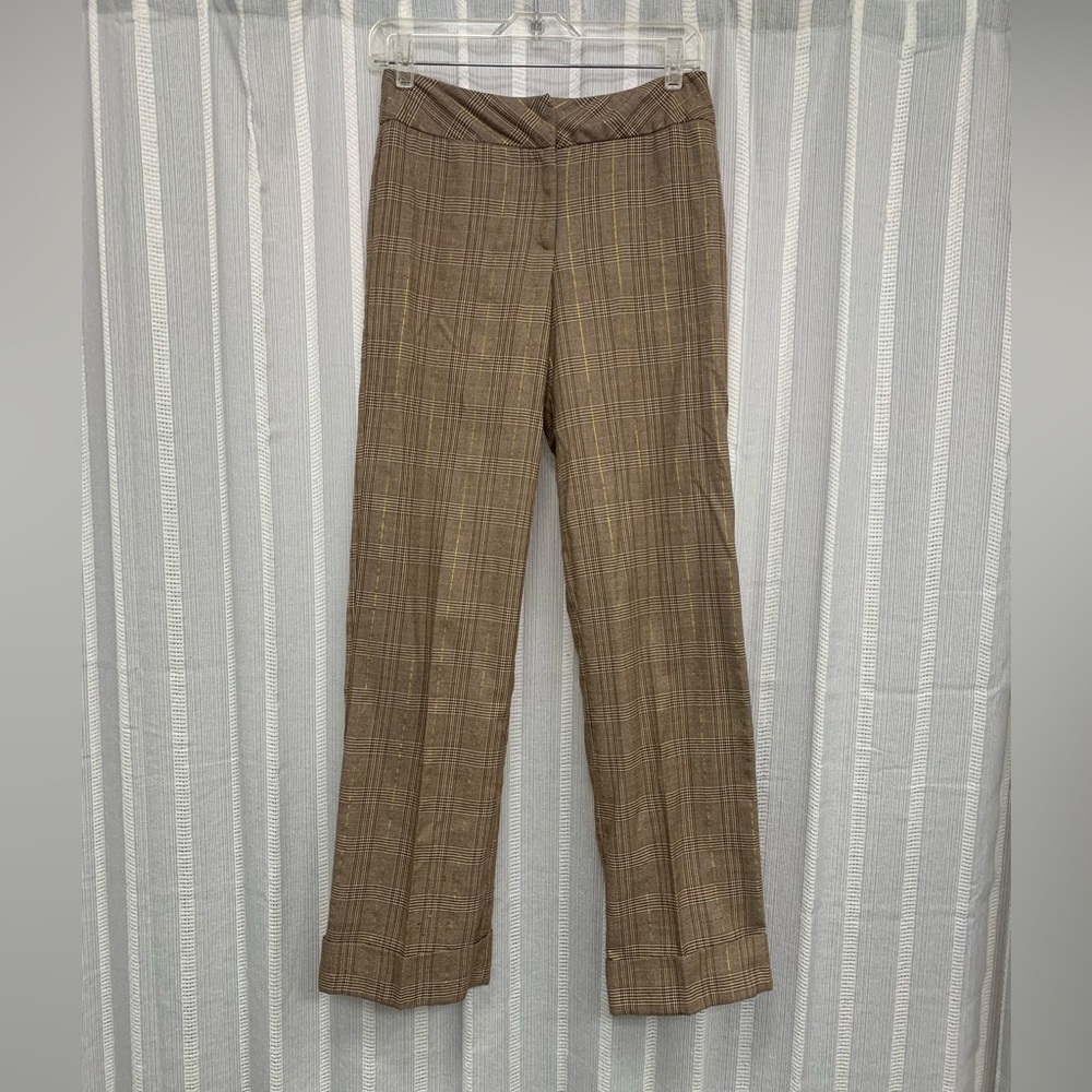 New York City Design Co. EUC Dress Pants Straight Leg Brown Gold Plaid Size‎ 4